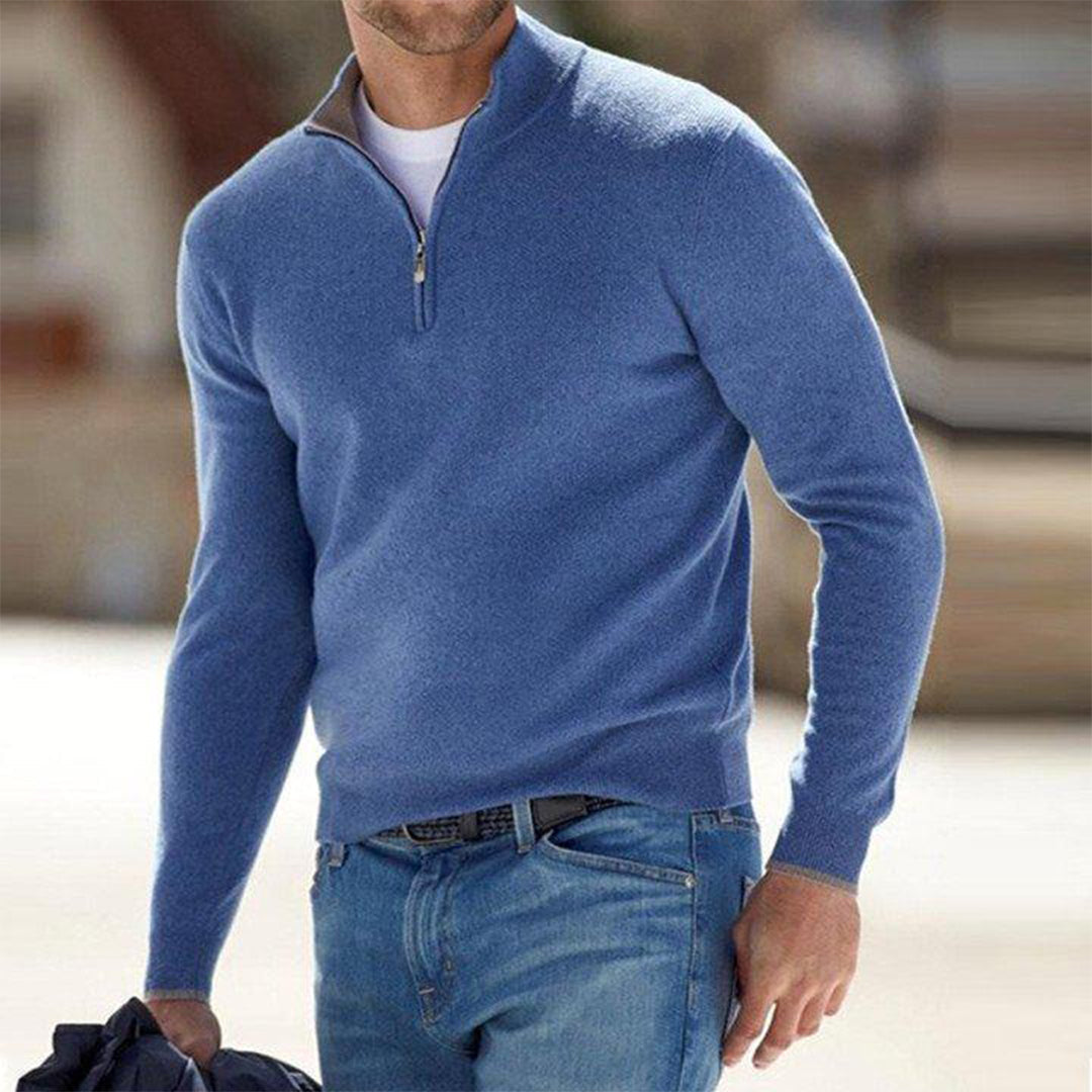 Chase | Pull Homme Col Montant Zippé Slim Fit, Pull-over Élégant Uni