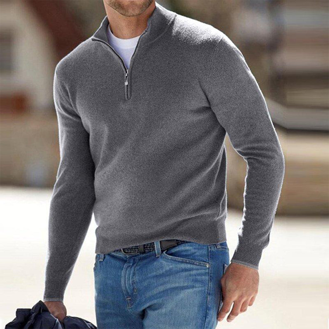 Chase | Pull Homme Col Montant Zippé Slim Fit, Pull-over Élégant Uni