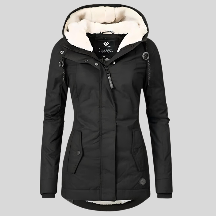 Capucine | Manteau Long Femme Hiver Imperméable avec Capuche à Cordon et Doublure Polaire