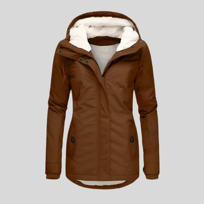 Capucine | Manteau Long Femme Hiver Imperméable avec Capuche à Cordon et Doublure Polaire