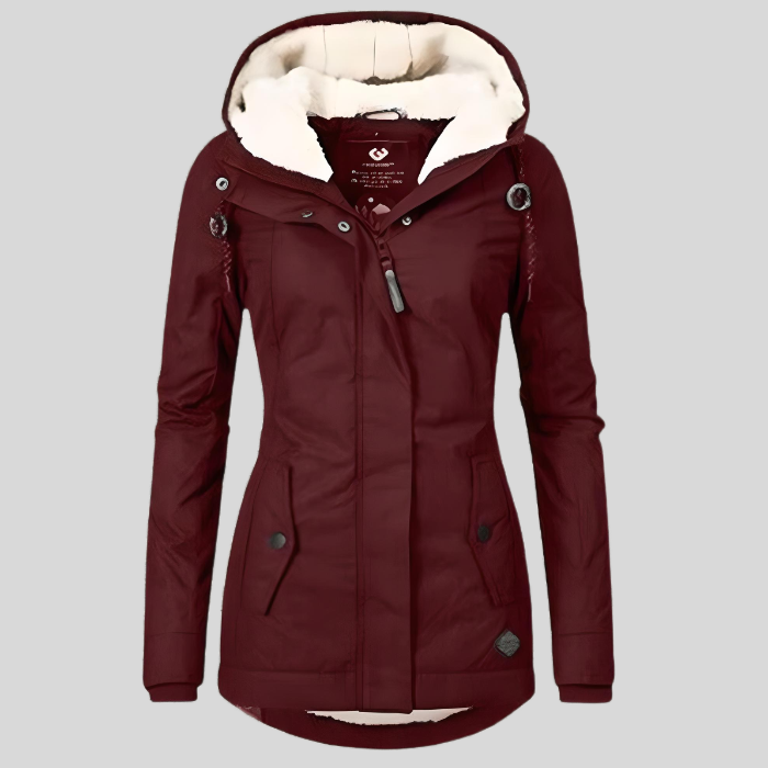 Capucine | Manteau Long Femme Hiver Imperméable avec Capuche à Cordon et Doublure Polaire