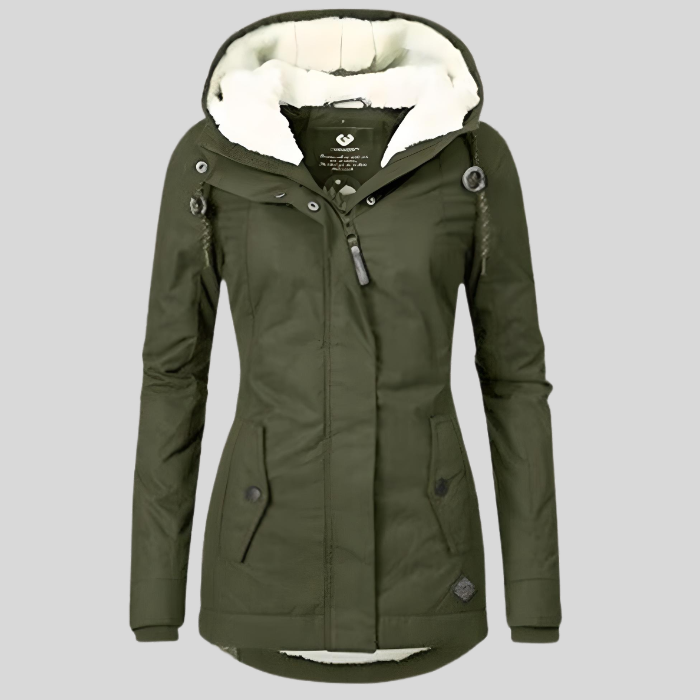 Capucine | Manteau Long Femme Hiver Imperméable avec Capuche à Cordon et Doublure Polaire