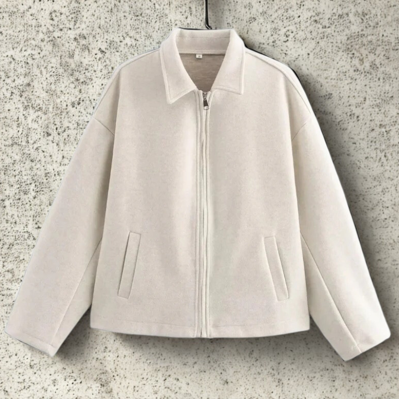 Euphrasie | Manteau Court Femme en Laine, Coupe Boxy, Col Pointu, Fermeture Zippée