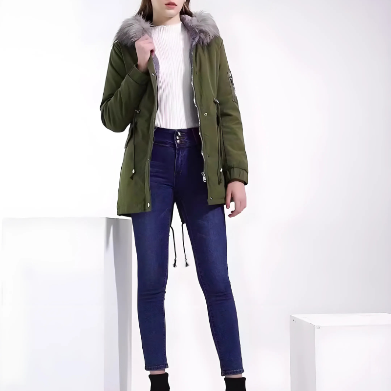 Geneviève | Parka Femme Imperméable avec Capuche et Taille Ajustable