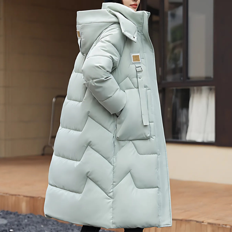 Gervaise | Trench Coat Hiver Femme Long Oversize avec Capuche et Col Haut Matelassé