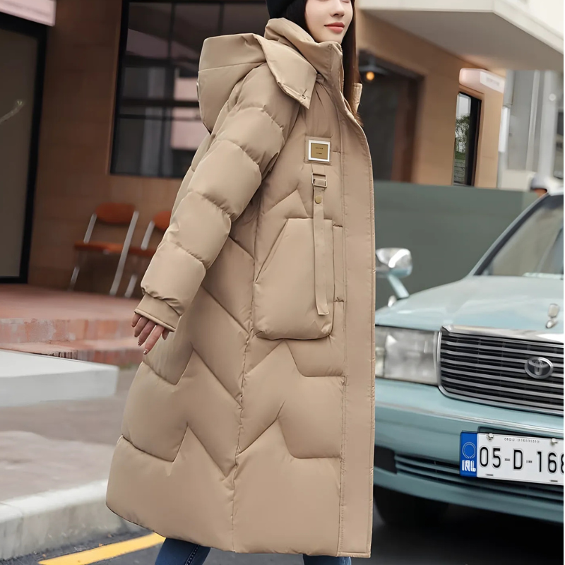 Gervaise | Trench Coat Hiver Femme Long Oversize avec Capuche et Col Haut Matelassé