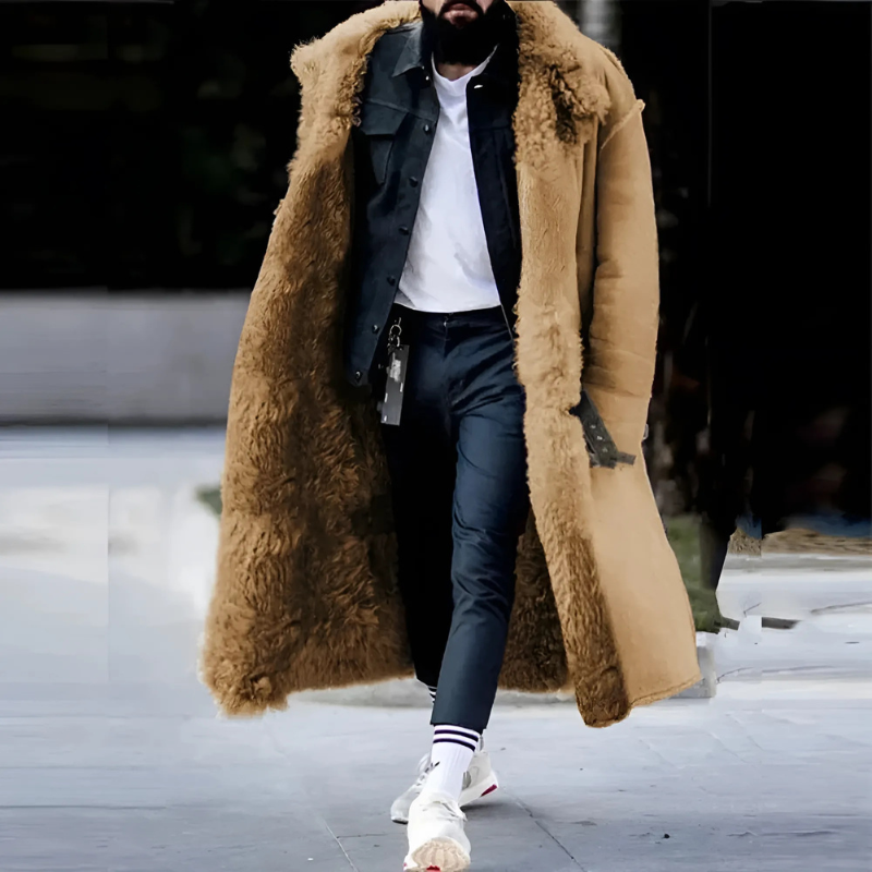 Cassian | Manteau Homme Long Oversize, Chaud avec Doublure Polaire Fausse Fourrure, Confort et Élégance Hivernale
