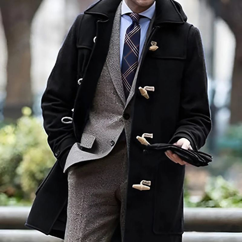 Asher | Manteau Homme Trench Mi-Long en Laine Regular Fit avec Capuche et Fermeture Toggle
