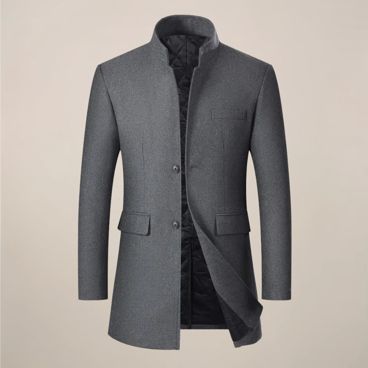 Xander | Manteau Homme Long Élégant | Veste Boutonnée Slim Fit avec Col Montant