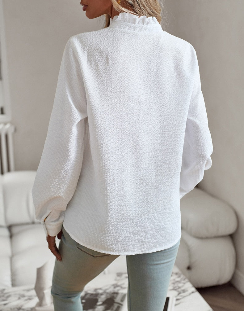 Aristelle | Blouse Femme Boutonnée Manches Longues Détails Volants Casual Bureau