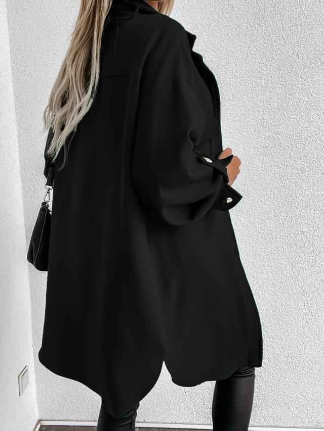 Chantal | Surchemise Femme Longue Boutonnée Col Revers Effet Laine