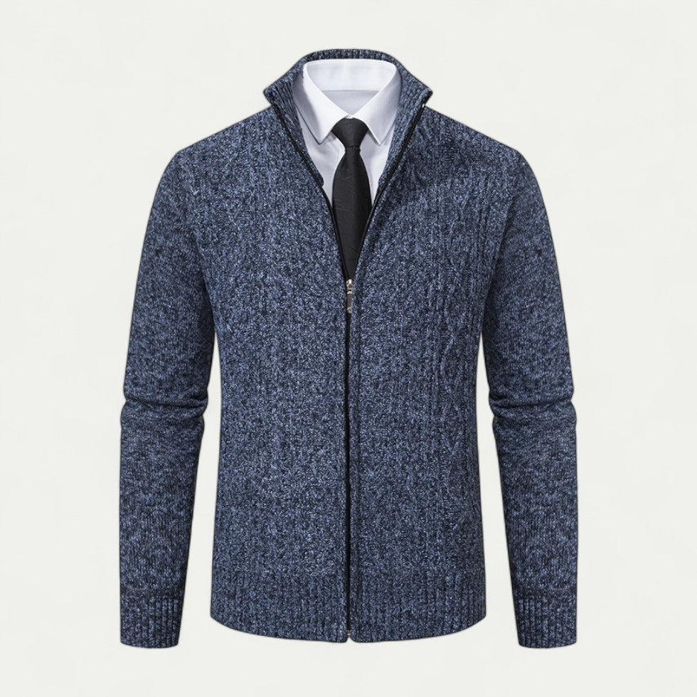 Finley | Cardigan Homme Zippé en Maille Torsadée avec Col Haut et Ourlet Côtelé