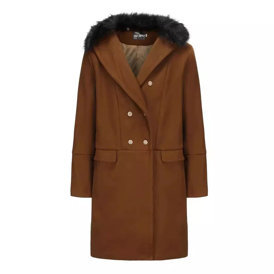Francis | Manteau Homme Oversized Laine Mélangée Col Fourrure Doublé Double Boutonnage