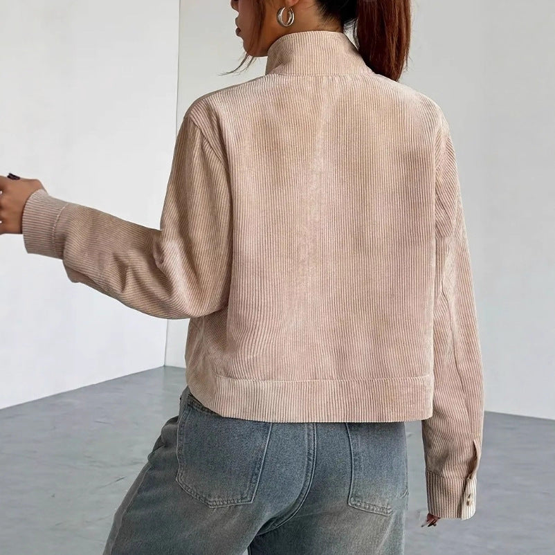 Félicie | Veste Femme Velours Côtelé, Coupe Décontractée, Courte, Col Large, Fermeture Zippée