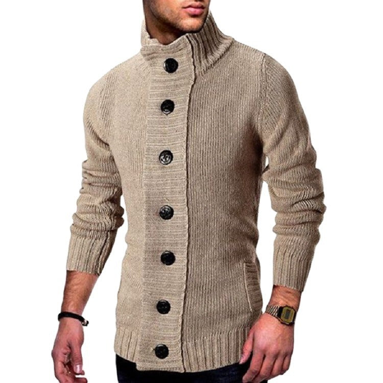 Men’s Cardigan | Gilet Homme Col Montant avec Boutons Marquants