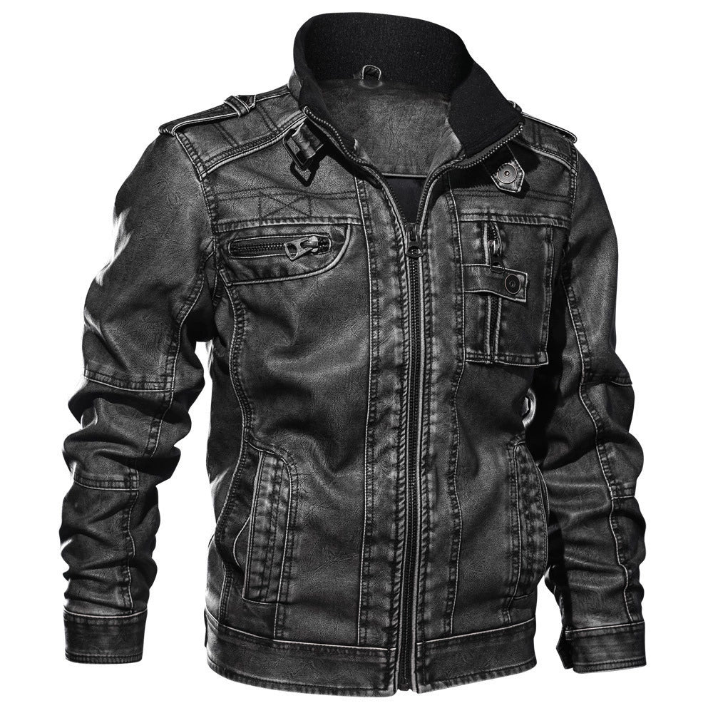 Dimitri – Veste Homme Slim Fit Look Cuir avec Col Montant, Fermeture Éclair et Multiples Poches Style Militaire