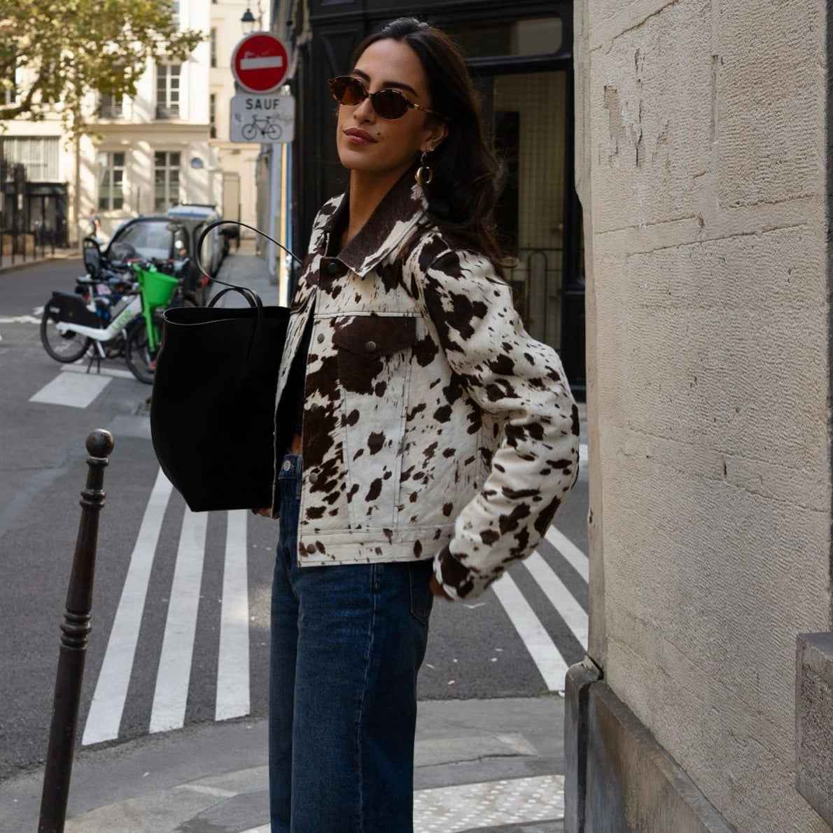 Cerise | Veste Femme Imprimé Vache Col Revers Boutons-Pression Stylée