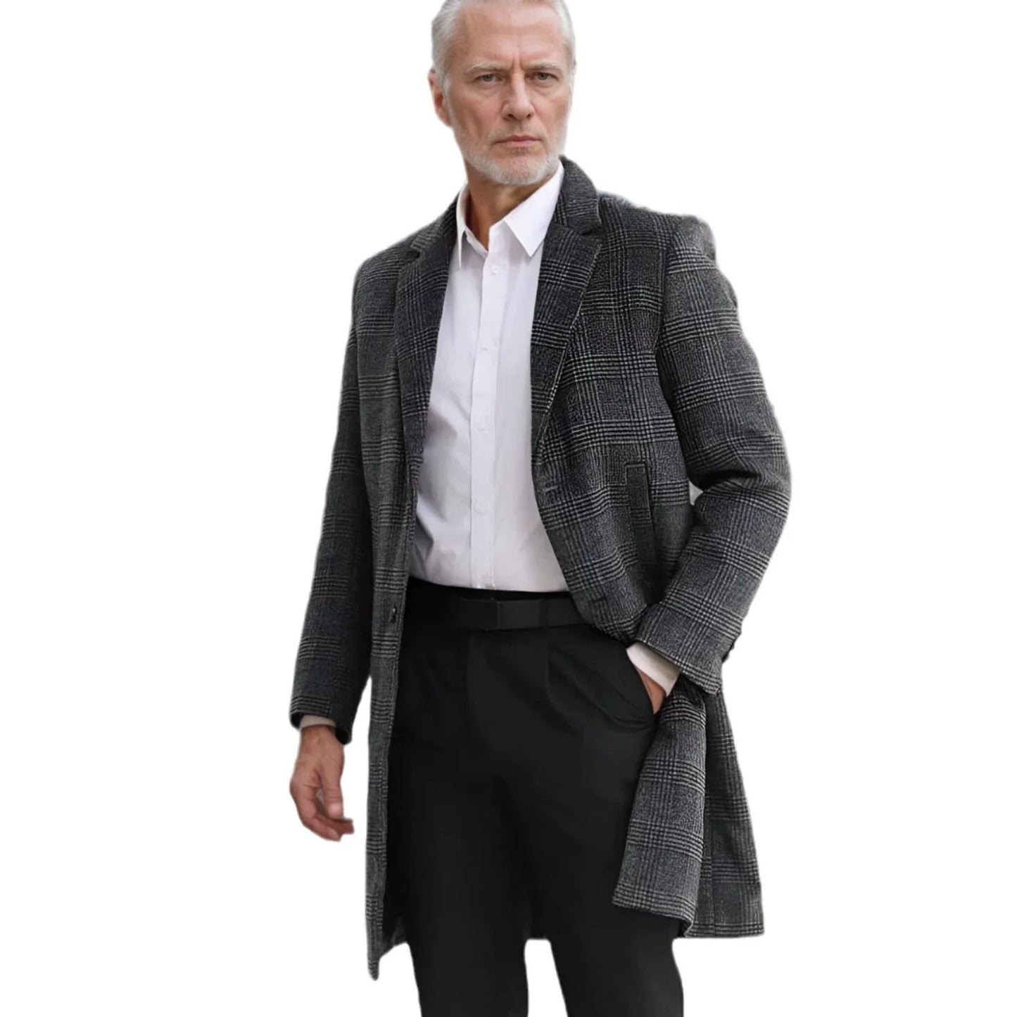 Edouard | Overcoat Homme Regular Fit en Laine Mélangée à Carreaux avec Doublure Matelassée et Col Revers