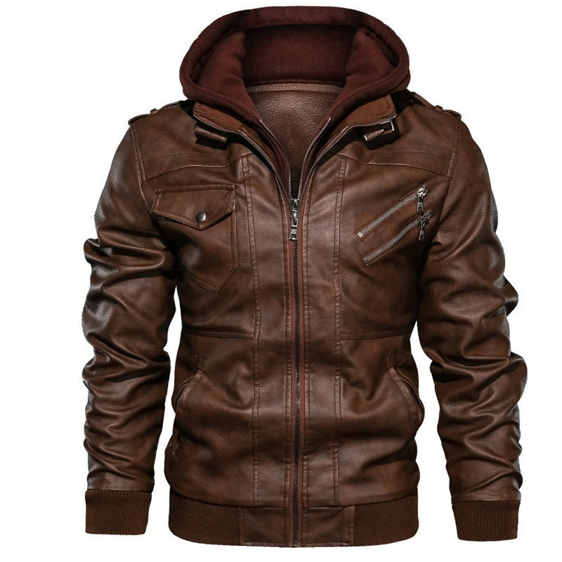 Humric | Veste Homme Simili Cuir Slim Fit avec Capuche, Fermeture Zippée et Poches Multiples