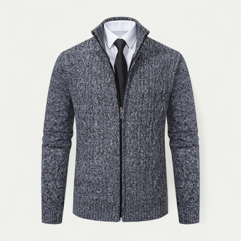 Finley | Cardigan Homme Zippé en Maille Torsadée avec Col Haut et Ourlet Côtelé