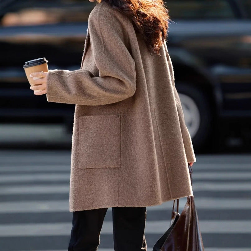 Fauvette | Manteau Femme Marron Mi-Long, Coupe Décontractée, Boutonné, Poches Plaquées