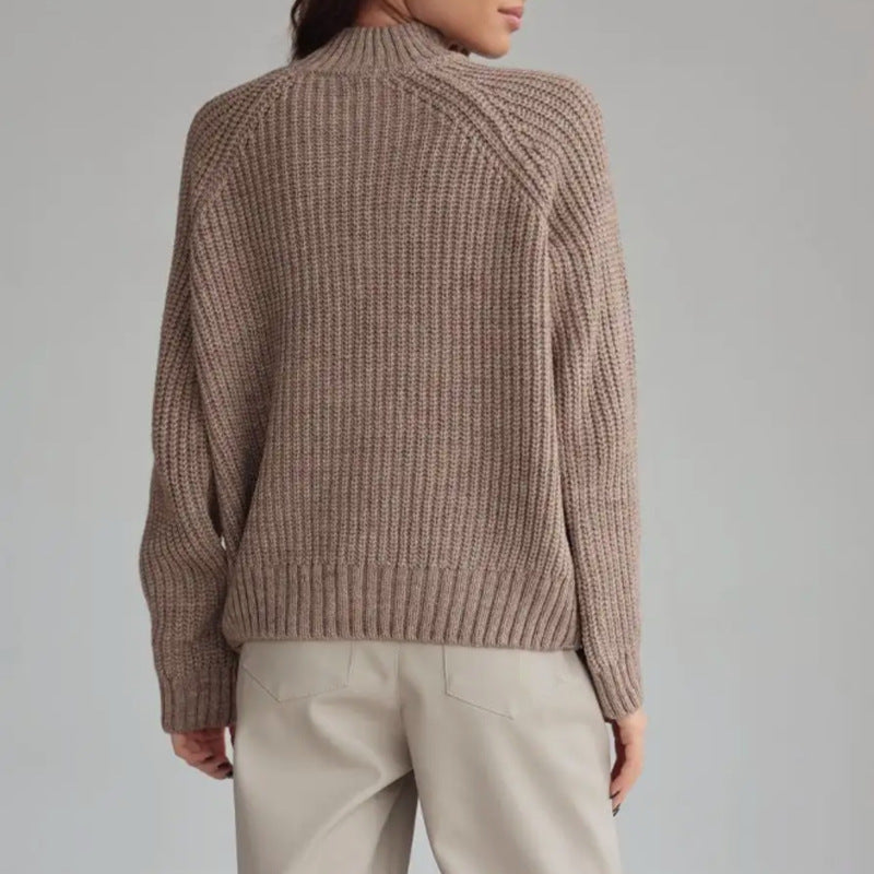Élisabeth | Pull Femme Loose Fit en Laine Col Roulé à Manches Raglan et Maille Côtelée