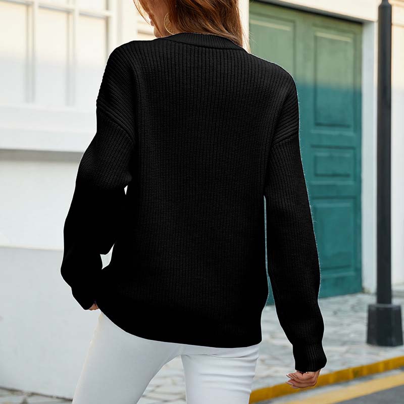 Emérentine | Pull femme en maille uni avec col rond et boutons décoratifs