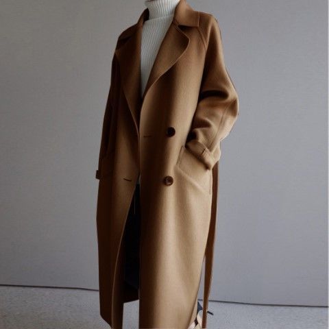 Éliane | Manteau Long Femme Oversize en Laine à Ceinture et Double Boutonnage