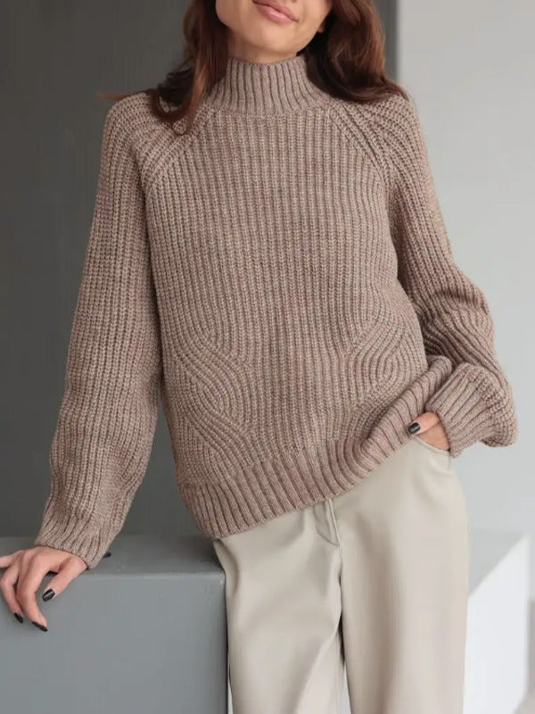 Élisabeth | Pull Femme Loose Fit en Laine Col Roulé à Manches Raglan et Maille Côtelée