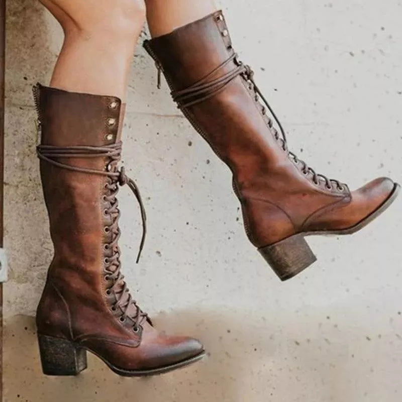 Ottilie | Bottes Hautes Femme à Lacets & Talons Épais