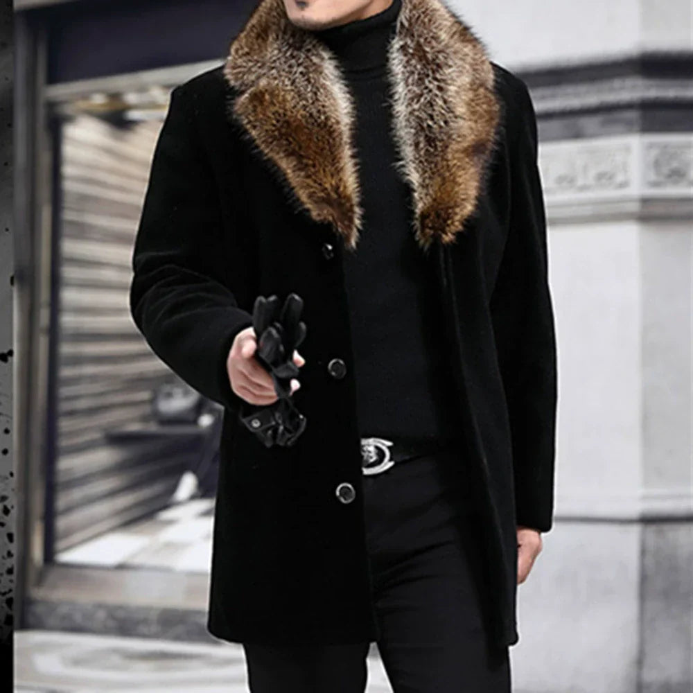 Edgard | Manteau Homme Slim Fit en Laine avec Col Shaggy V-Fur et Fermeture Boutonnée