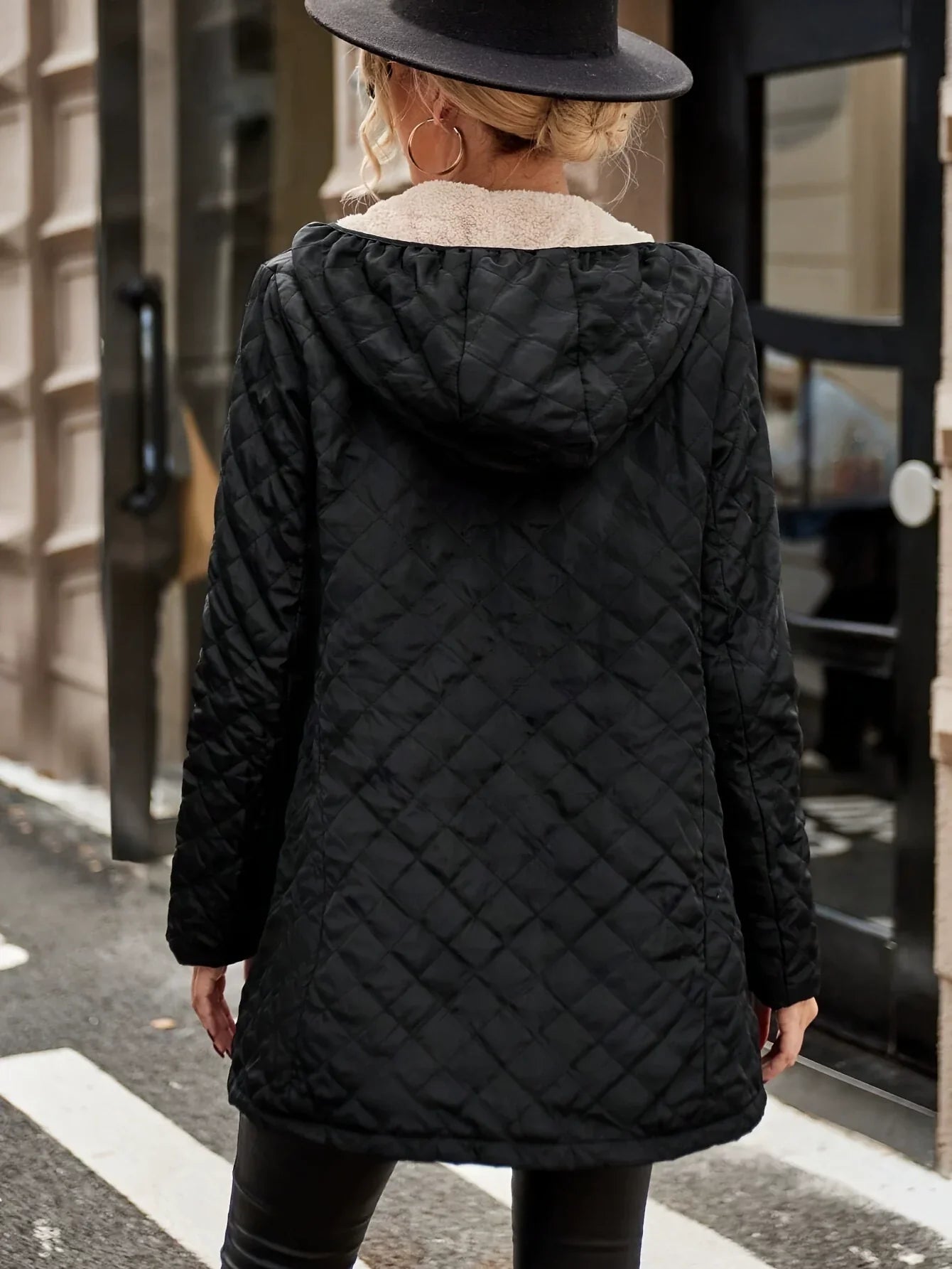 Francine | Veste Femme Matelassée Mi-Longue à Capuche Doublure Polaire Relaxed Fit
