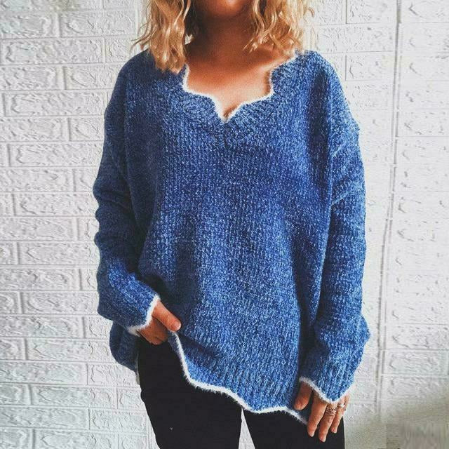 Aimée | Pull Femme Tricoté Décontracté à Col V en Couleur Unie