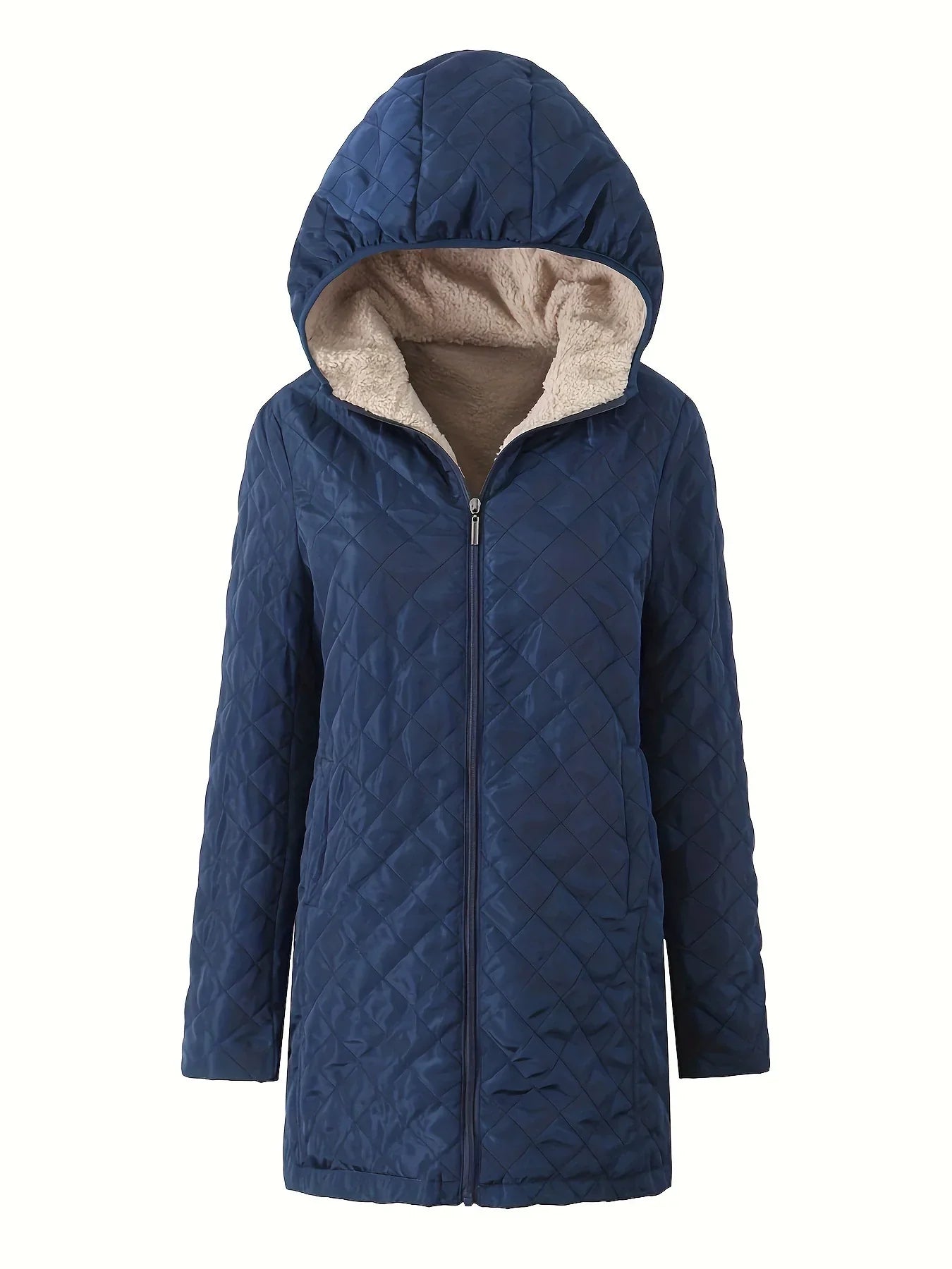 Francine | Veste Femme Matelassée Mi-Longue à Capuche Doublure Polaire Relaxed Fit