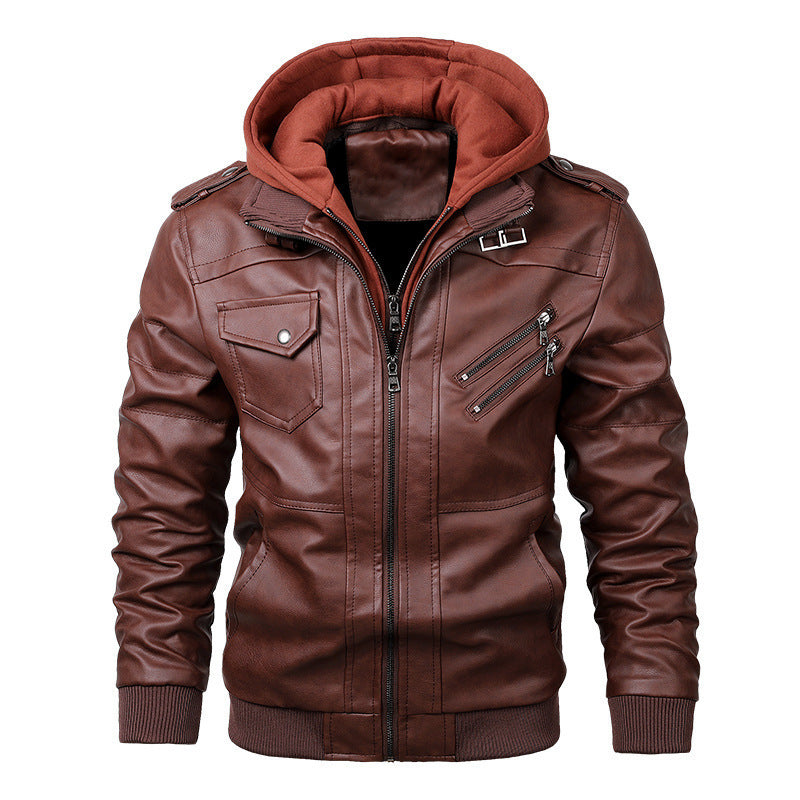 Humric | Veste Homme Simili Cuir Slim Fit avec Capuche, Fermeture Zippée et Poches Multiples