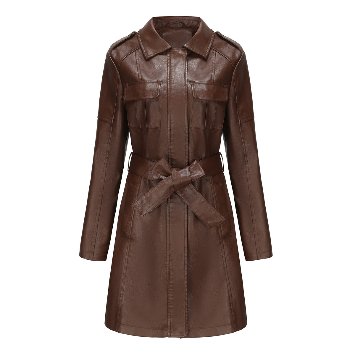 Isabelle | Manteau Femme Mi-Long Élégant, Coupe Cintrée, Col Pointu, Épaulettes et Multiples Poches