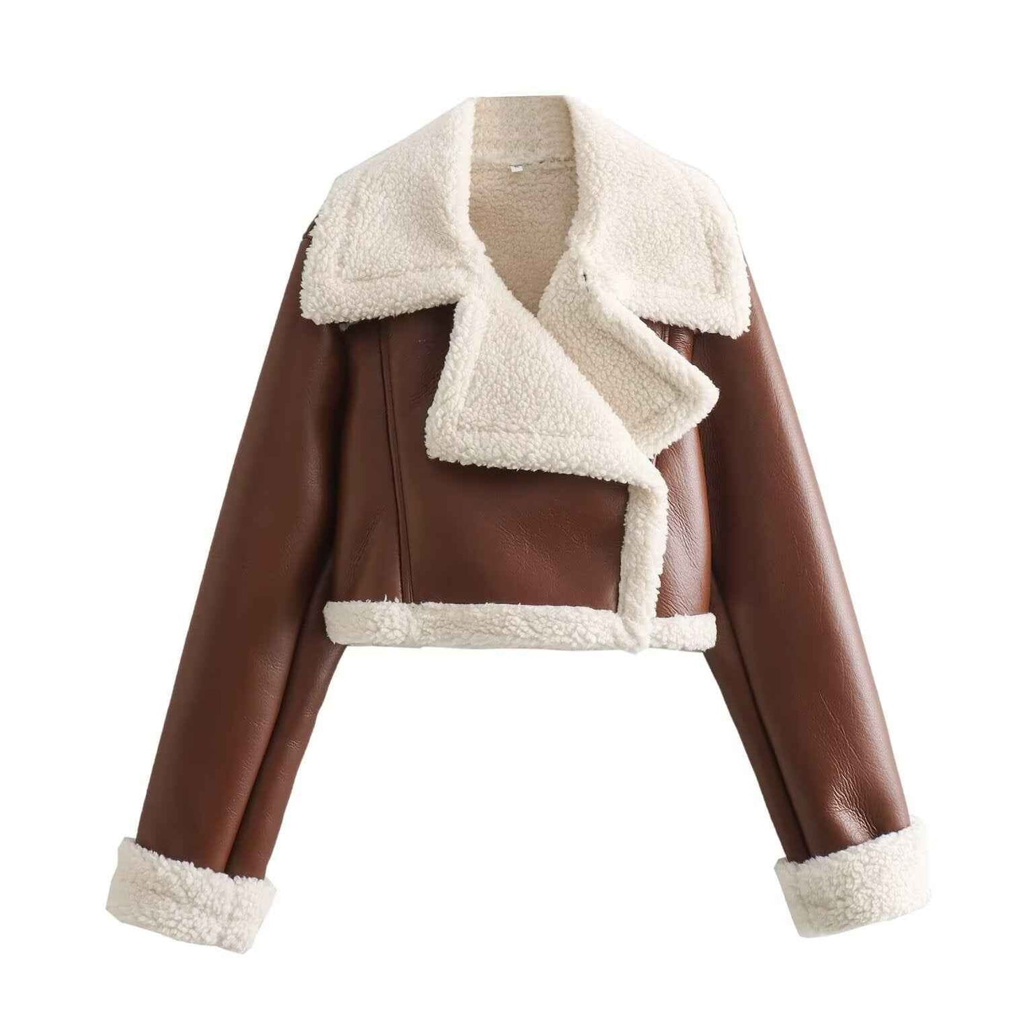 Charlène | Veste Courte Femme Effet Cuir Doublure Teddy Chaude