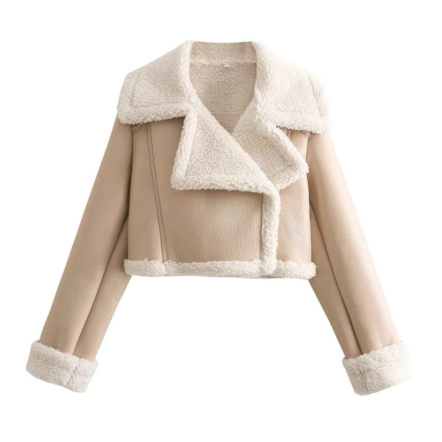 Charlène | Veste Courte Femme Effet Cuir Doublure Teddy Chaude