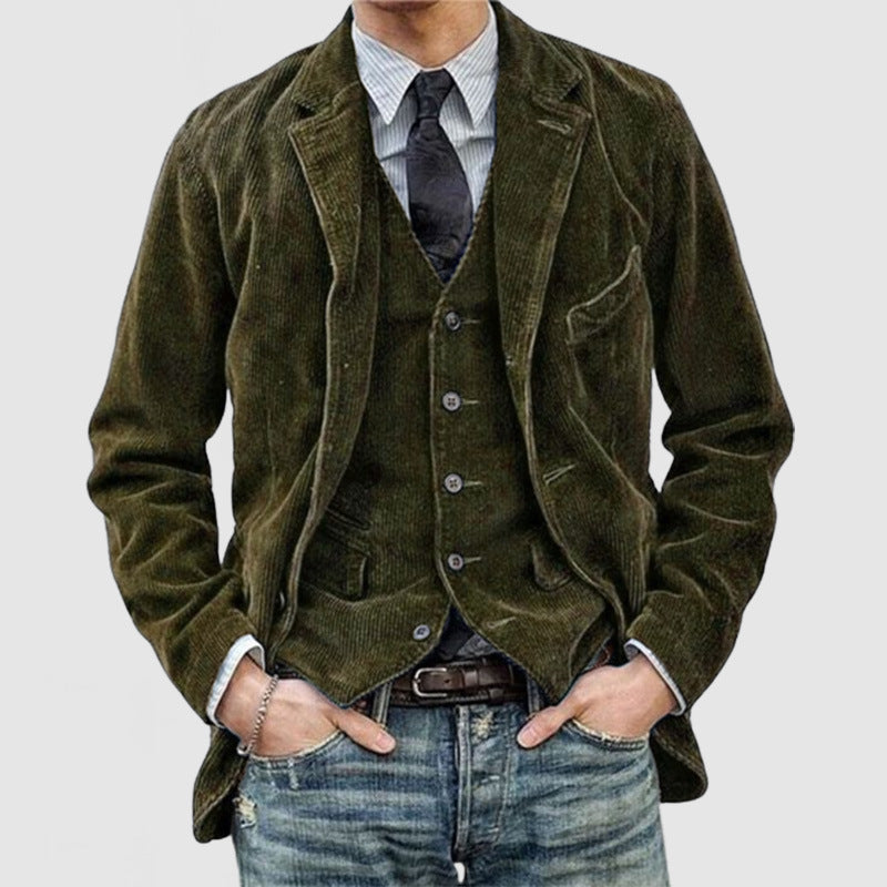 Calix | Ensemble Homme en Velours Côtelé Uni avec Veste & Gilet Sans Manches Élégants
