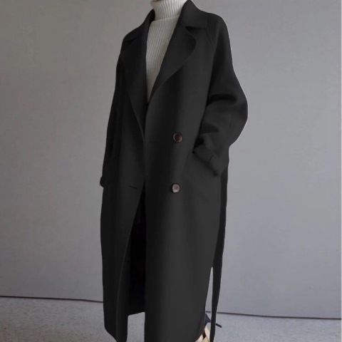 Éliane | Manteau Long Femme Oversize en Laine à Ceinture et Double Boutonnage
