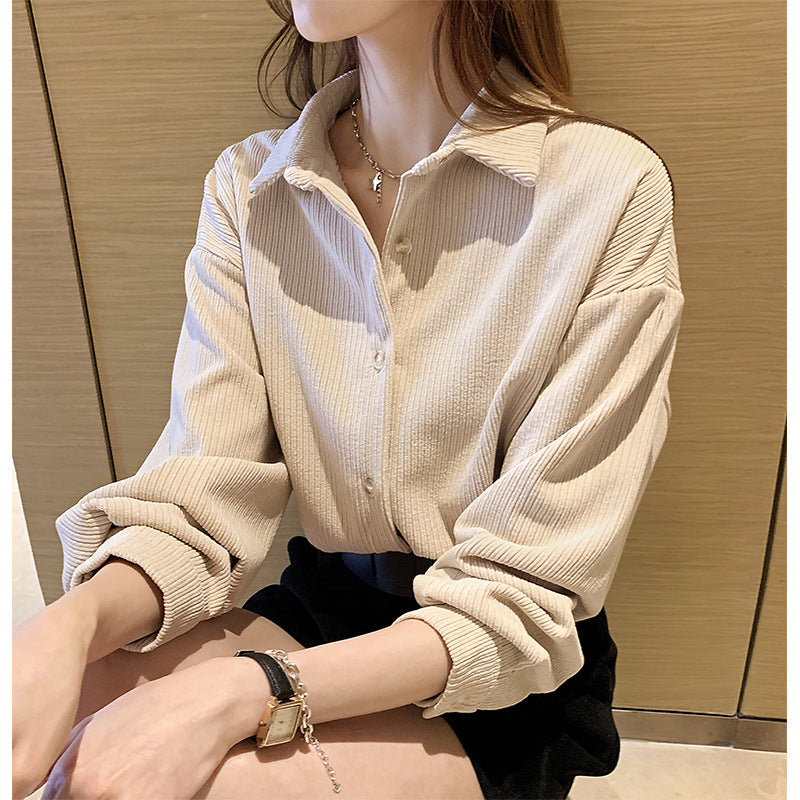 Brigitte | Chemise Femme à Manches Longues en Velours Côtelé Boutonné