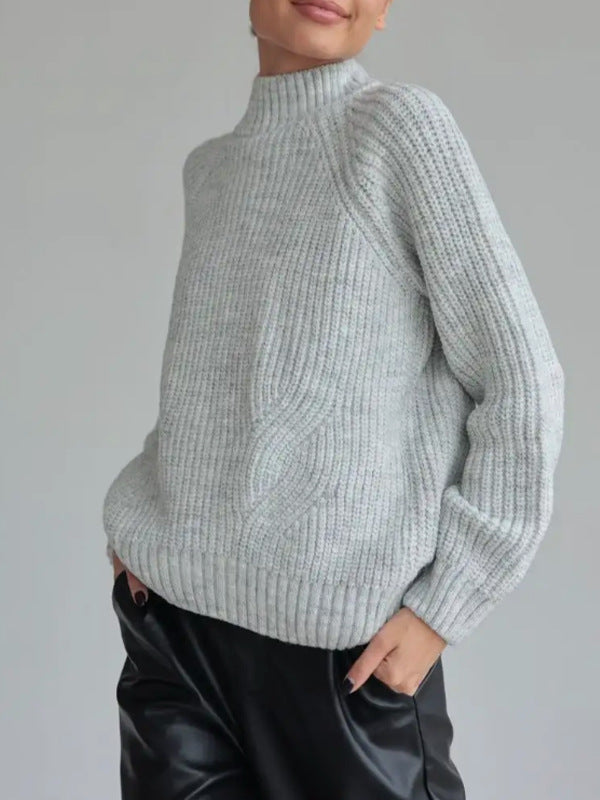 Élisabeth | Pull Femme Loose Fit en Laine Col Roulé à Manches Raglan et Maille Côtelée