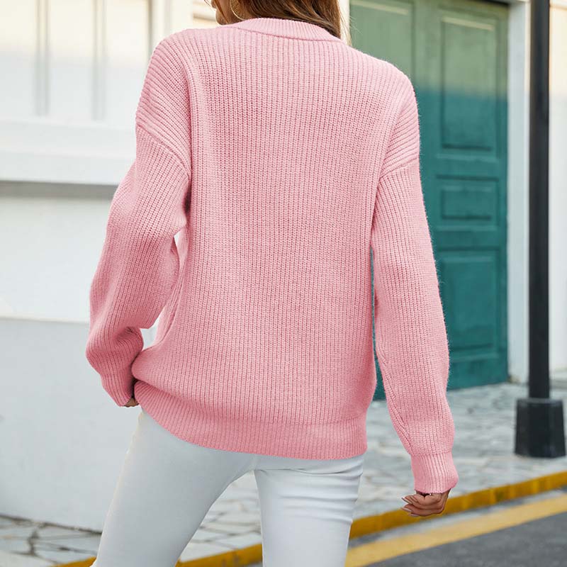 Emérentine | Pull femme en maille uni avec col rond et boutons décoratifs
