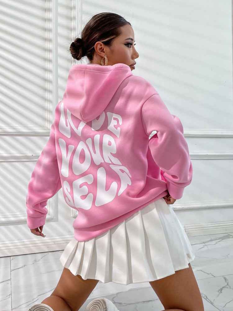 Céleste | Hoodie Femme à Capuche Imprimé “Love Yourself” Poches Kangourou