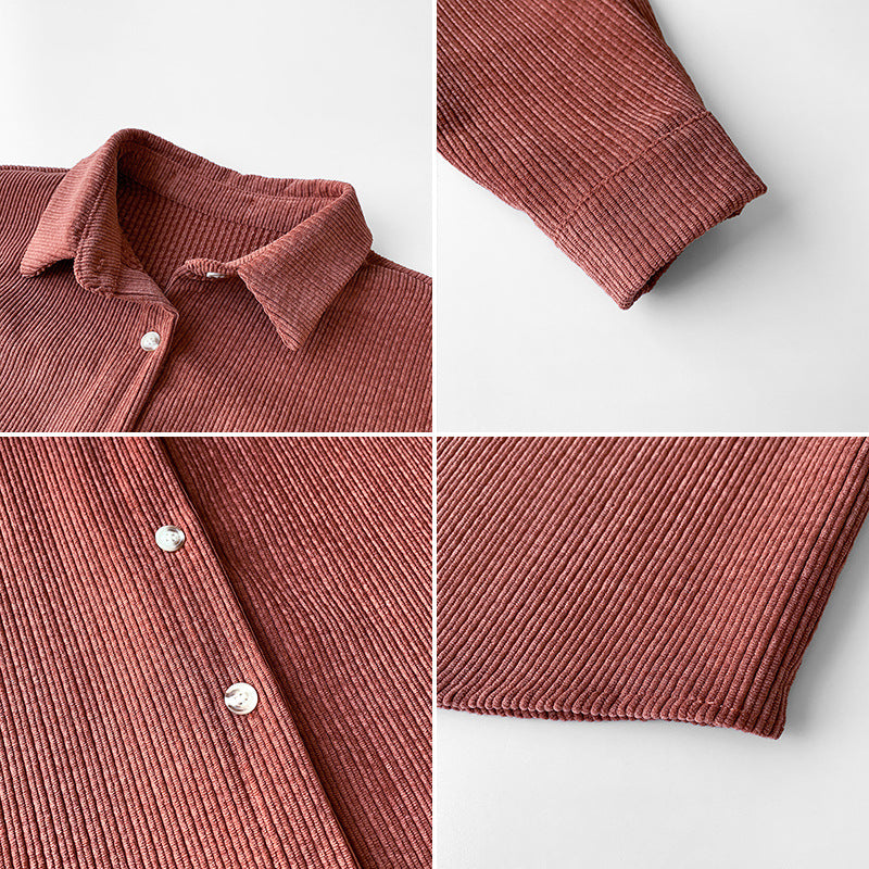 Brigitte | Chemise Femme à Manches Longues en Velours Côtelé Boutonné