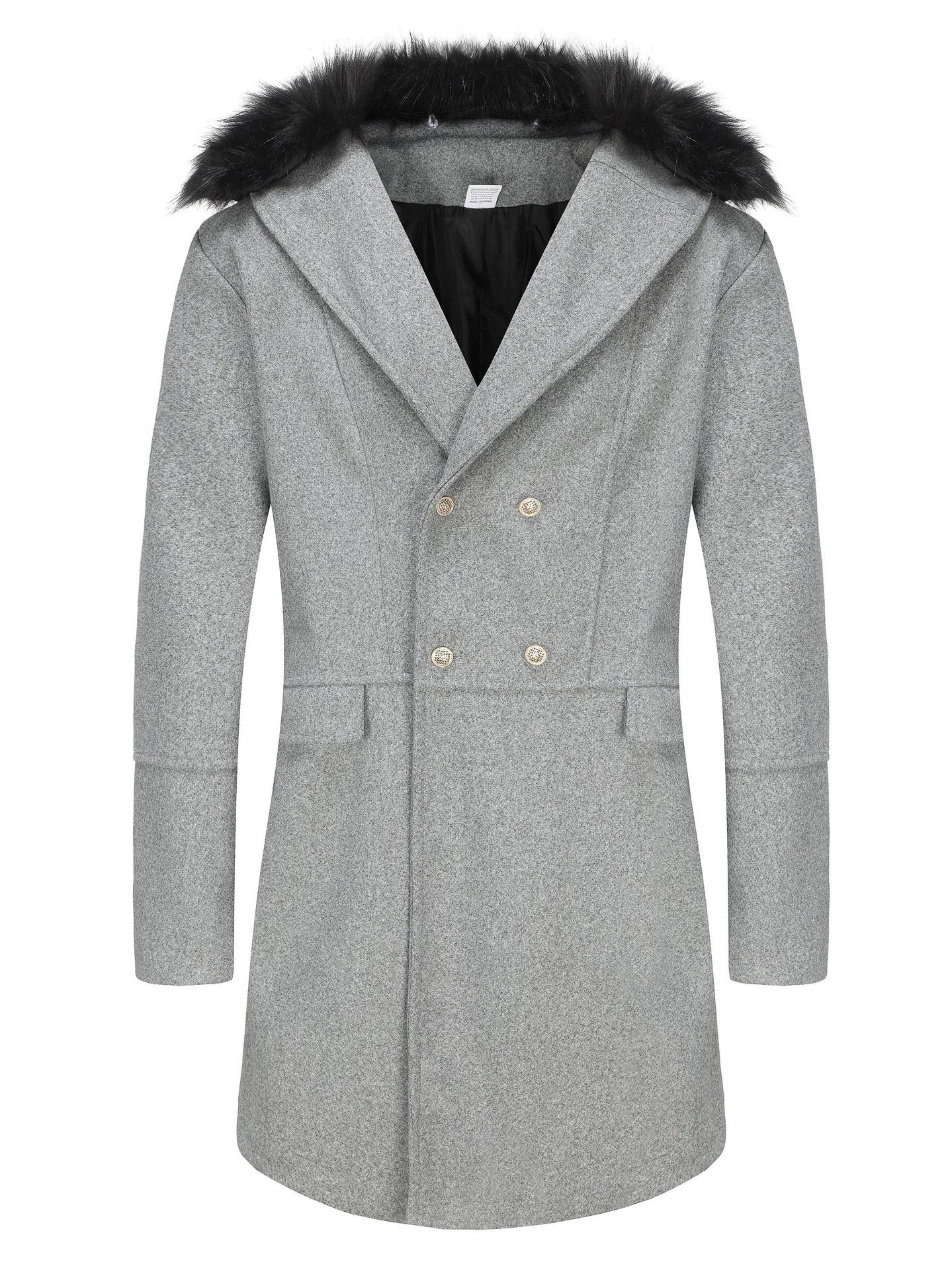 Francis | Manteau Homme Oversized Laine Mélangée Col Fourrure Doublé Double Boutonnage