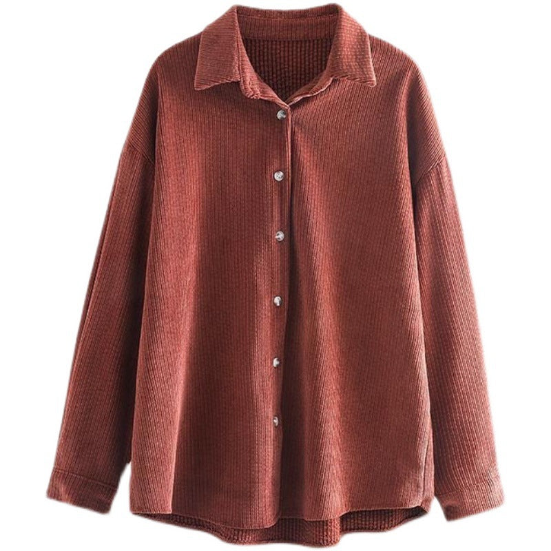 Brigitte | Chemise Femme à Manches Longues en Velours Côtelé Boutonné