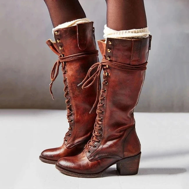 Ottilie | Bottes Hautes Femme à Lacets & Talons Épais
