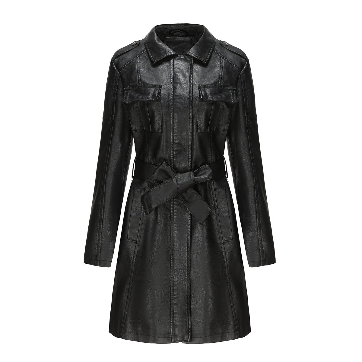 Isabelle | Manteau Femme Mi-Long Élégant, Coupe Cintrée, Col Pointu, Épaulettes et Multiples Poches