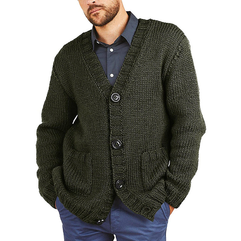 Men’s Chunky Knit Cardigan | Gilet Homme à Gros Tricot avec Col V Classique et Poches Pratiques